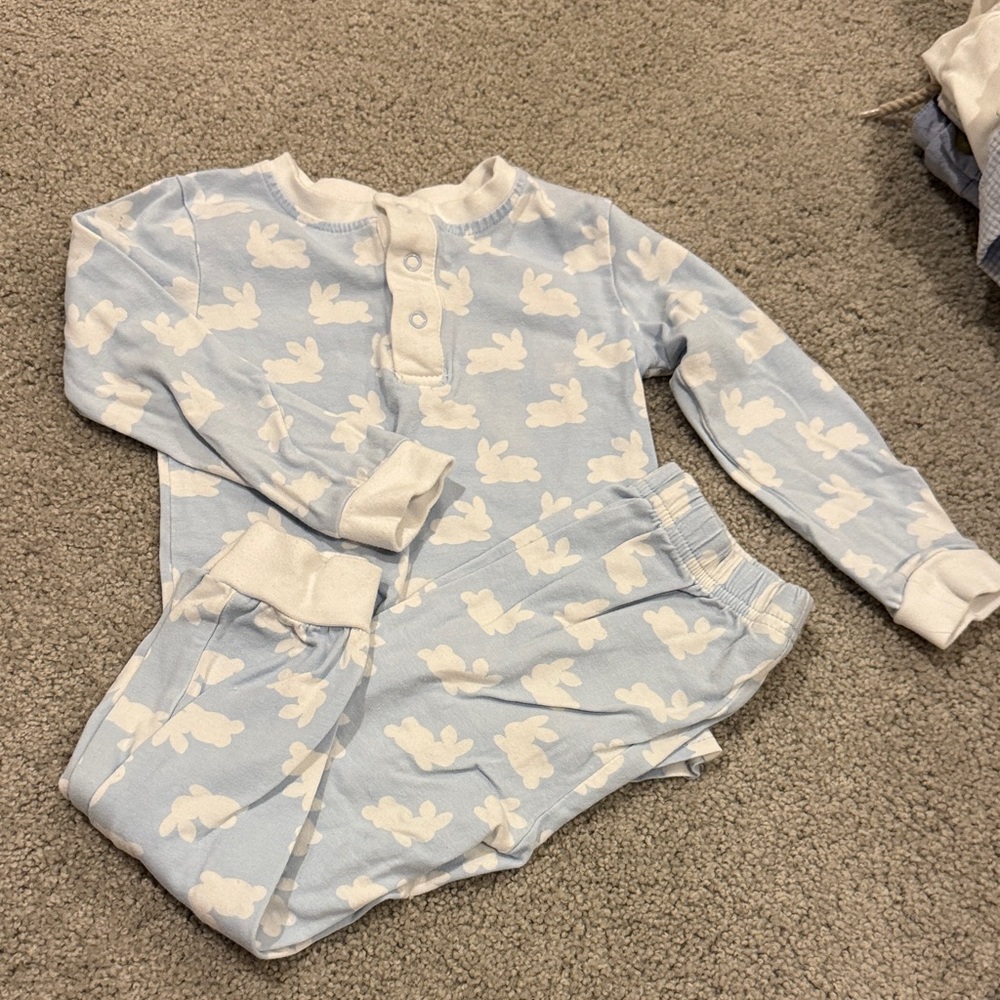Light Blue Bunny Print Kids Pajama Set - Soft Cotton Sleepwear